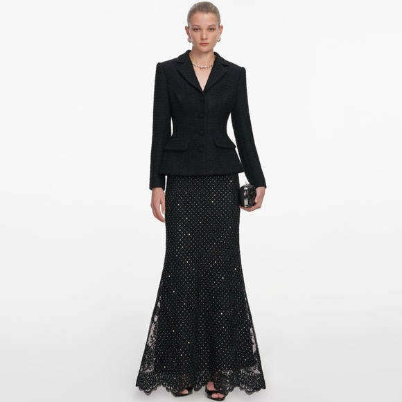 Self-Portrait Dresses & Skirts - Self-Portrait NWOT BLACK BOUCLE RHINESTONE LACE MAXI DRESS